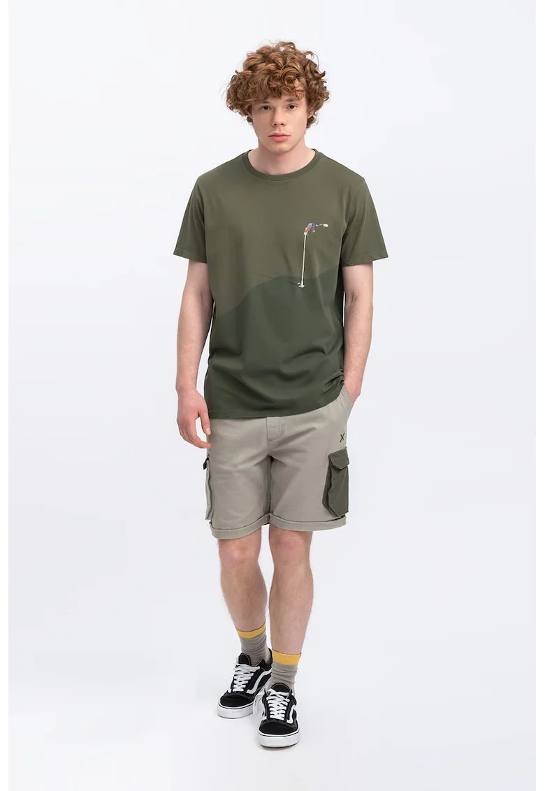 Tricou unisex cu decolteu la baza gatului Tigwa, Kaki