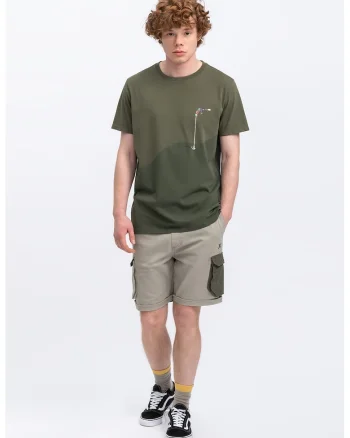 Tricou unisex cu decolteu la baza gatului Tigwa, Kaki