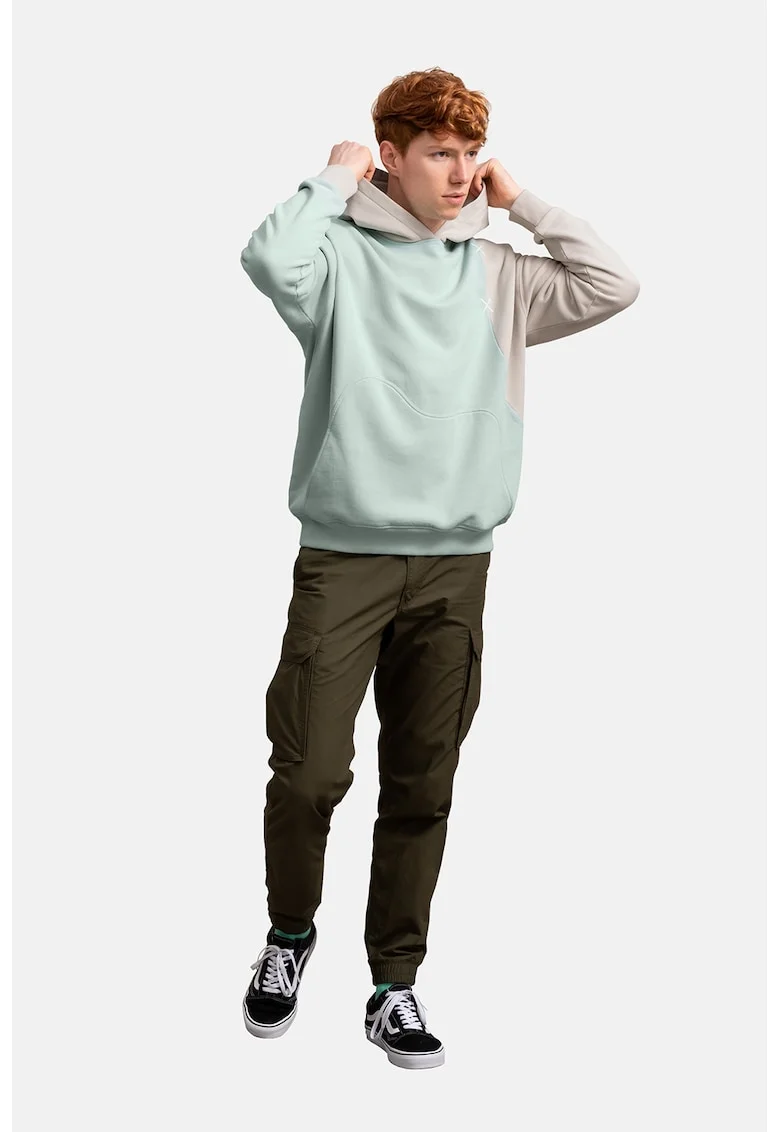 Hanorac unisex cu maneci contrastante, Alb fildes/Verde menta
