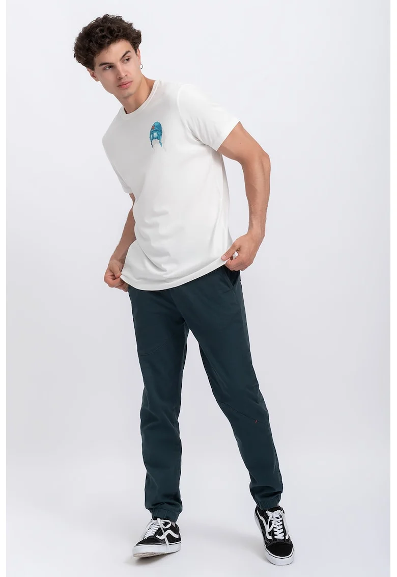 Tricou unisex cu decolteu la baza gatului si imprimeu grafic, Alb/Portocaliu/Turcoaz