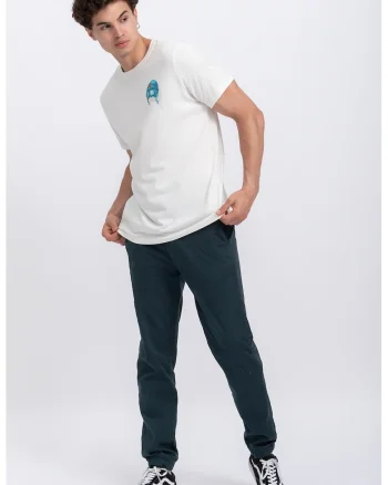 Tricou unisex cu decolteu la baza gatului si imprimeu grafic, Alb/Portocaliu/Turcoaz