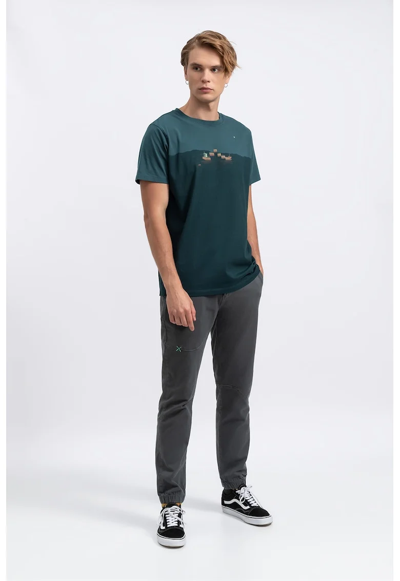 Tricou unisex cu imprimeu pe piept, Albastru petrol