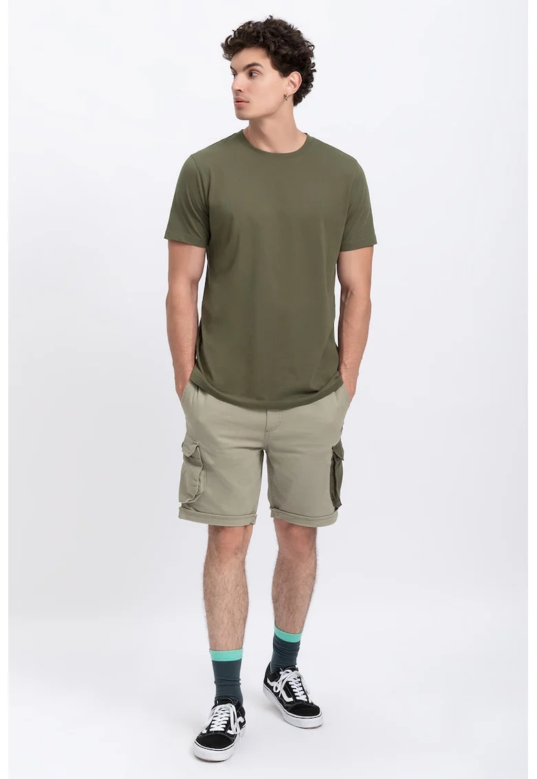 Tricou unisex cu decolteu la baza gatului, Kaki