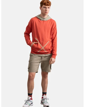 Hanorac unisex cu buzunar kangaroo, Coral/Grej