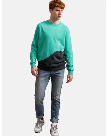 Bluza sport unisex cu aspect contrastant, Negru/Albastru aquamarin