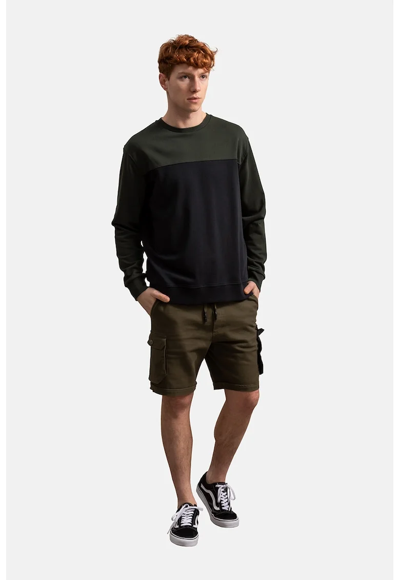Bluza sport unisex cu model colorblock, Negru/Gri inchis