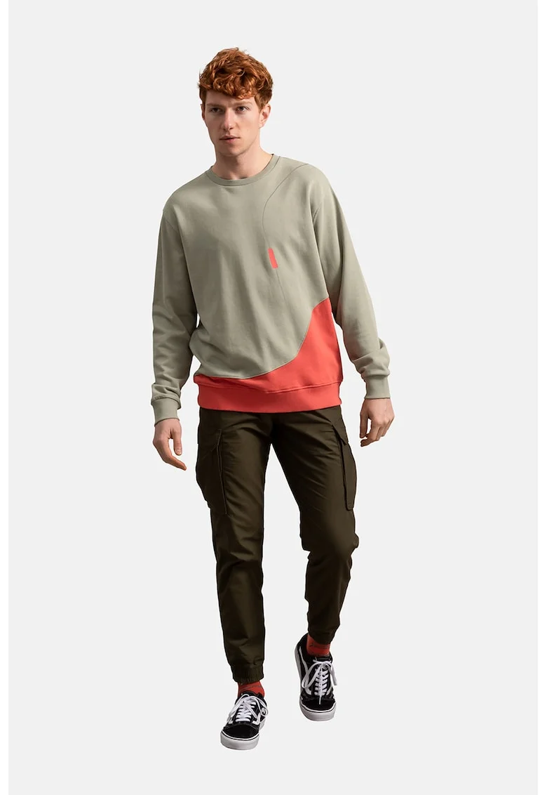 Bluza sport unisex cu model colorblock, Portocaliu mandarina/Grej