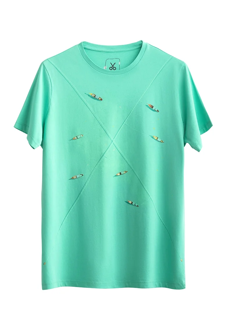 Tricou unisex cu imprimeu cu barcute, Albastru aquamarin