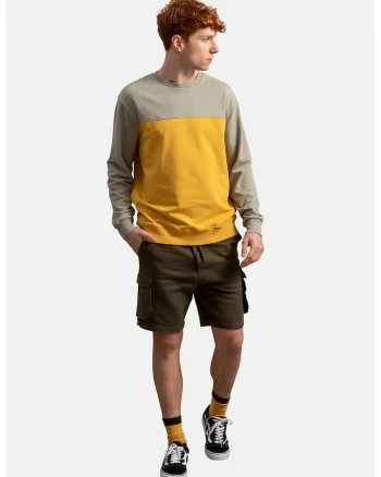 Bluza sport unisex cu model colorblock, Galben sofran/Bej