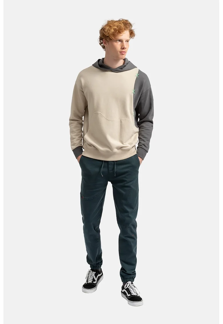 Hanorac unisex cu maneci contrastante, Alb fildes/Gri carbune