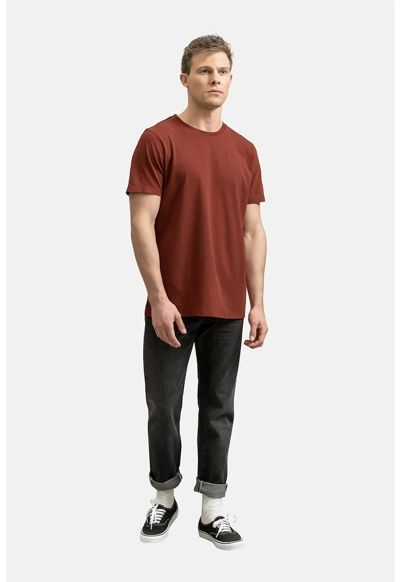Tricou unisex cu decolteu la baza gatului, Caramiziu