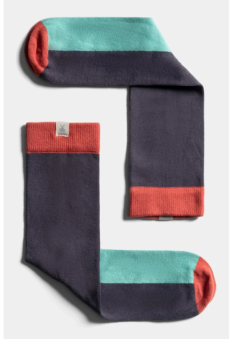Sosete unisex lungi cu model colorblock, Albastru aquamarin/Coral/Bleumarin