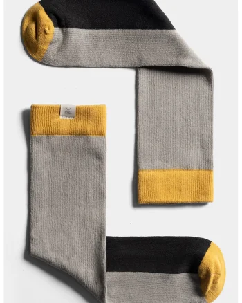 Sosete lungi unisex cu model colorblock, Negru/Galben/Grej