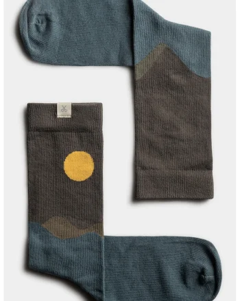 Sosete lungi unisex din amestec de bumbac, Maro inchis/Albastru petrol