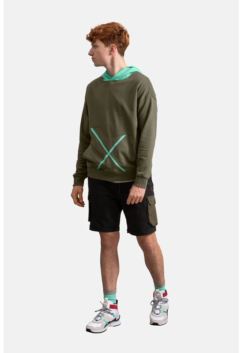 Hanorac unisex cu model colorblock, Albastru aquamarin/Kaki