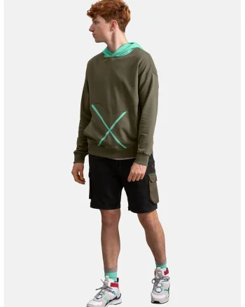 Hanorac unisex cu model colorblock, Albastru aquamarin/Kaki