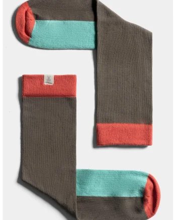 Sosete lungi unisex cu model colorblock, Albastru aquamarin/Coral/Kaki