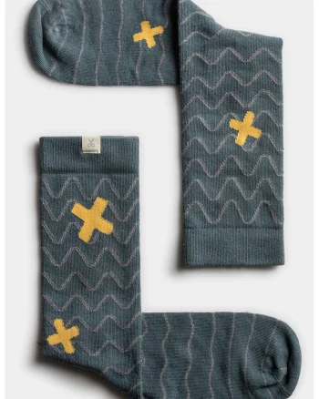Sosete unisex din amestec de bumbac cu model, Galben/Bleumarin
