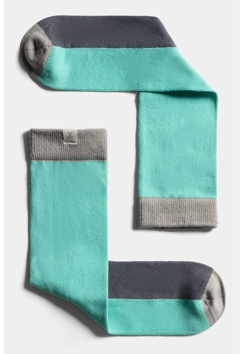 Sosete unisex lungi cu model colorblock, Gri/Albastru aquamarin