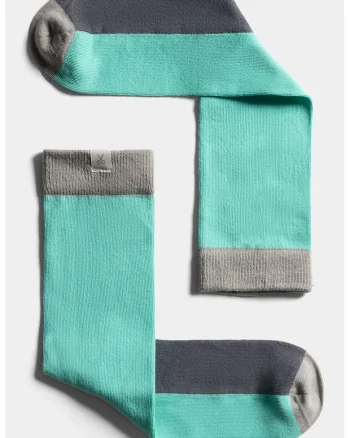 Sosete unisex lungi cu model colorblock, Gri/Albastru aquamarin