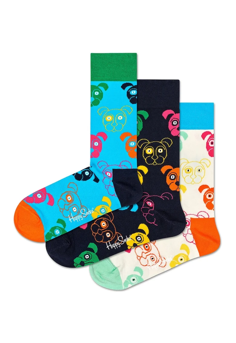 Set de sosete unisex cu imprimeu cu caini - 3 perechi, Multicolor