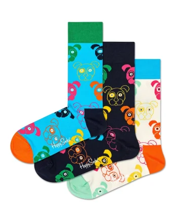 Set de sosete unisex cu imprimeu cu caini - 3 perechi, Multicolor