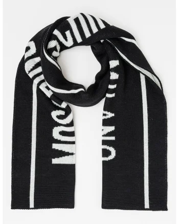Fular din amestec de lana cu model logo, Negru/Alb murdar