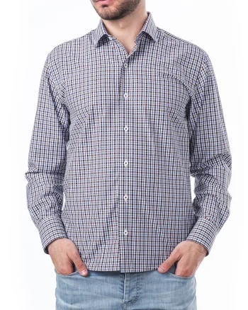 Camasa regular fit din bumbac cu model in carouri, Maro/Albastru inchis/Alb murdar