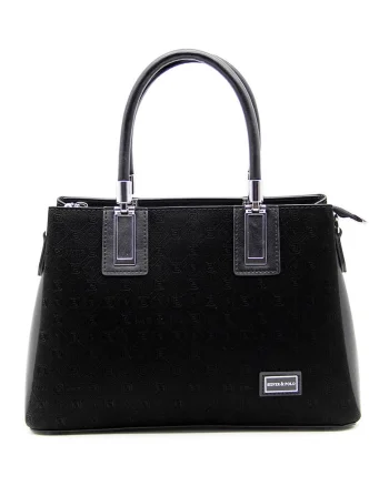 Geanta tote de piele ecologica cu logo metalic, Negru