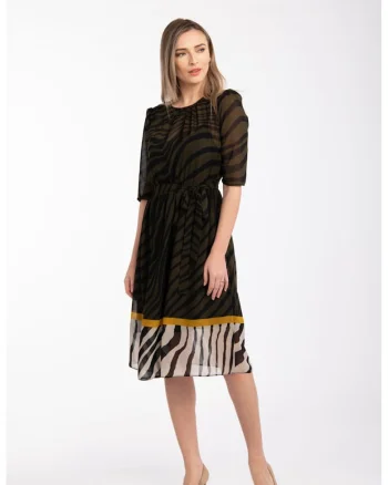 Rochie midi cu maneci medii Shelly, Negru/Kaki