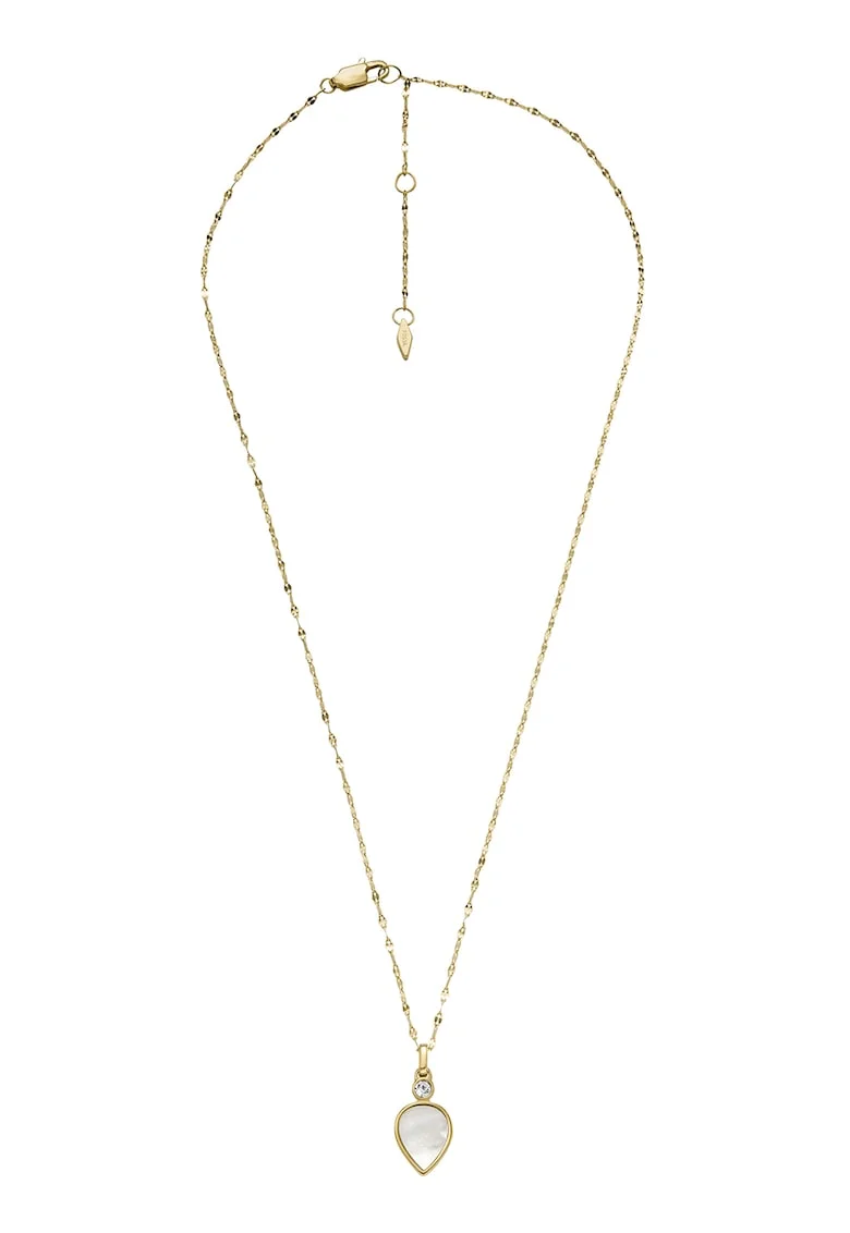 Colier de otel inoxidabil cu pandantiv Mother of Pearl, Auriu/Transparent