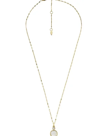 Colier de otel inoxidabil cu pandantiv Mother of Pearl, Auriu/Transparent