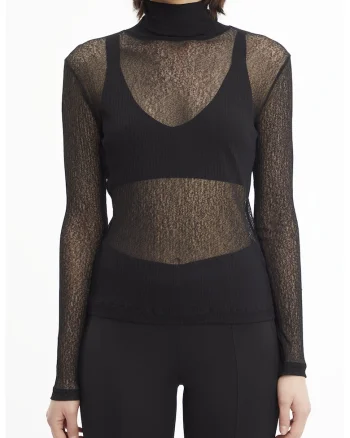 Bluza slim fit semitransparenta, Negru