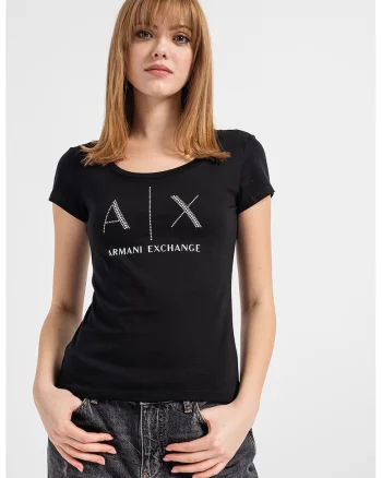 Tricou din bumbac cu aplicatii logo cu strasuri, Alb/Negru stins/Argintiu