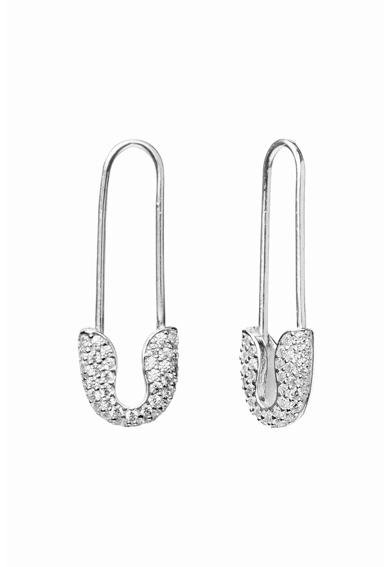 Cercei din argint decorati cu cristale zirconia, Argintiu