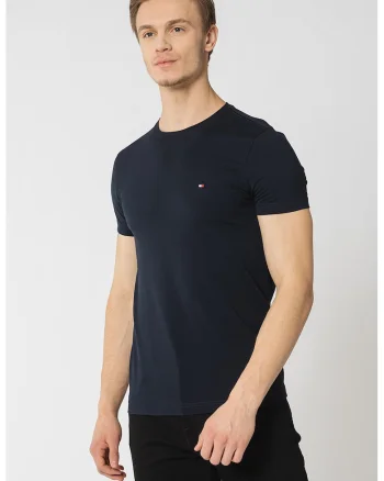 Tricou slim fit cu decolteu la baza gatului, Bleumarin