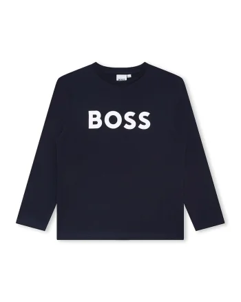 Bluza cu decolteu la baza gatului si imprimeu logo contrastant, Bleumarin