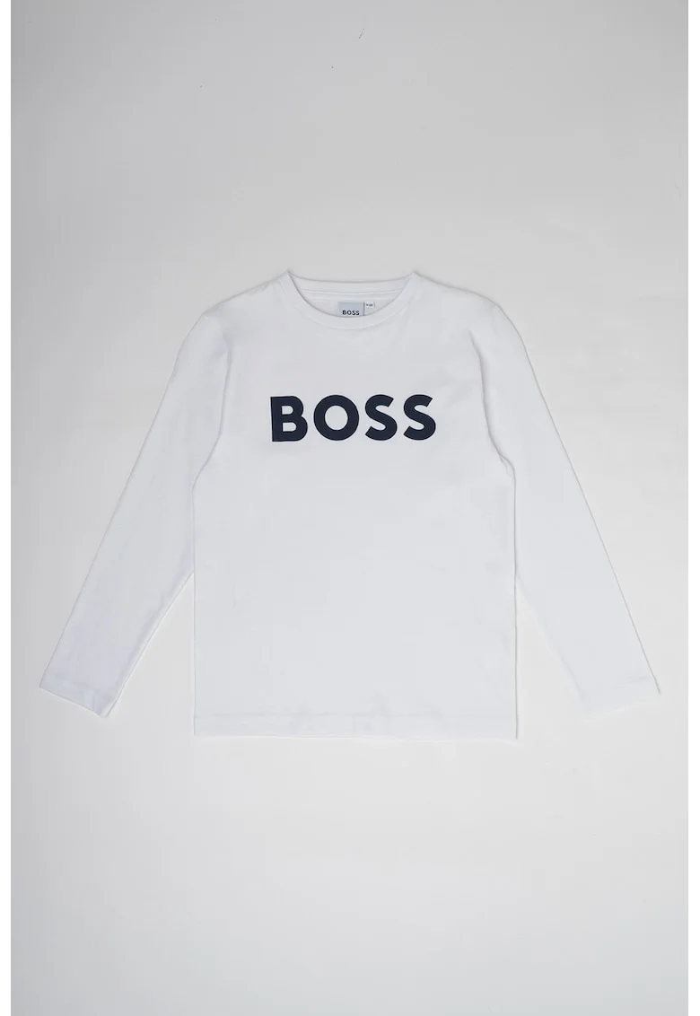 Bluza cu decolteu la baza gatului si imprimeu logo contrastant, Alb