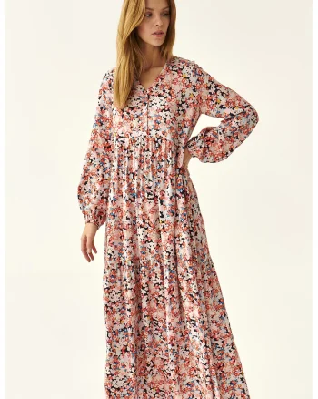 Rochie cu imprimeu floral si model stratificat Sforia, Portocaliu/Roz