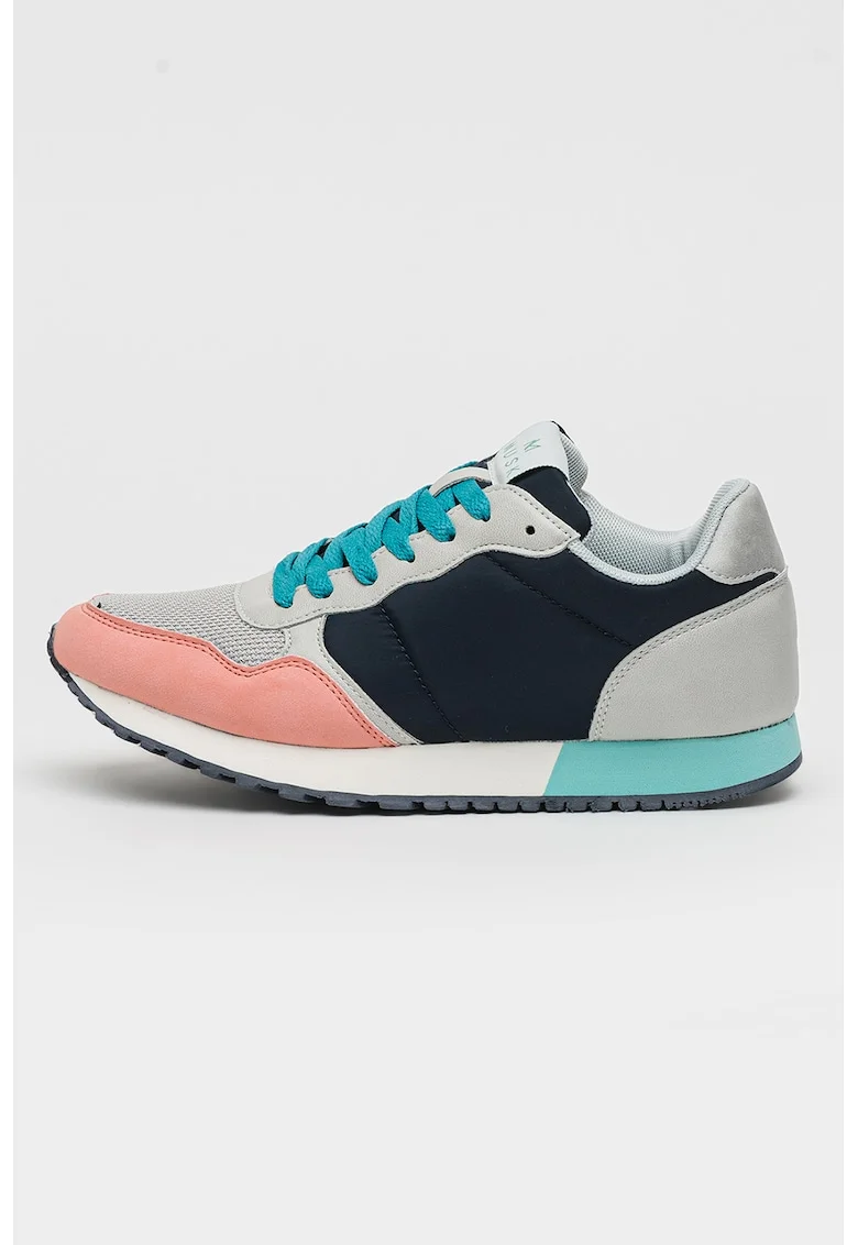 Pantofi sport cu model colorblock si sireturi, Gri/Roz