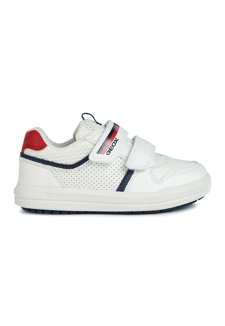 Pantofi sport de piele ecologica cu perforatii, Alb/Bleumarin