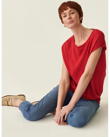 Bluza cu decolteu barcuta, Rosu