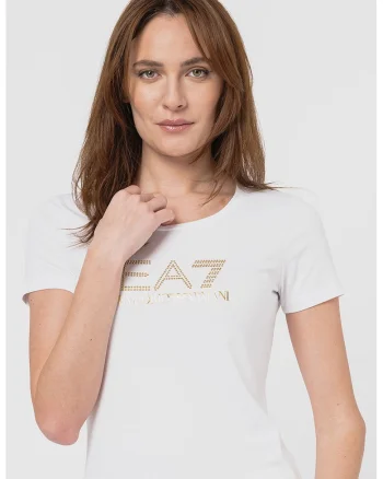 Tricou slim-fit din amestec de modal si bumbac, Alb/Auriu