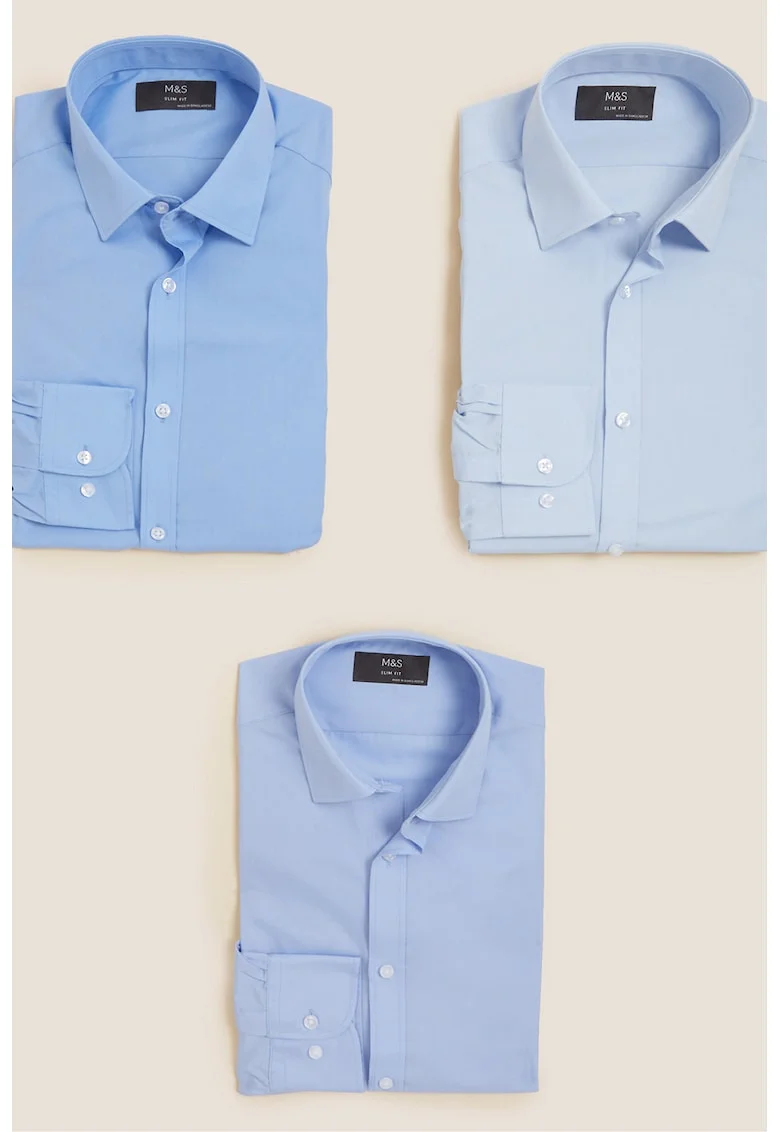 Set de camasi slim fit - 3 piese, Albastru deschis