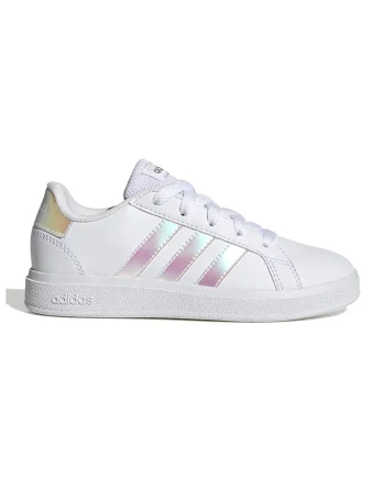 Pantofi sport din piele ecologica cu detalii holografice Grand Court 2.0, Alb/Roz