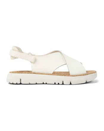 Sandale din piele cu inchidere velcro, Alb optic