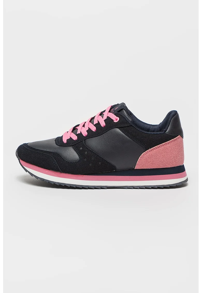 Pantofi sport colorblock de piele ecologica, Roz/Bleumarin