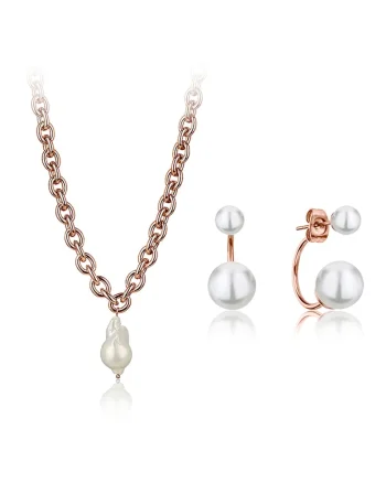 Set de cercei si colier din otel inoxidabil, Auriu rose