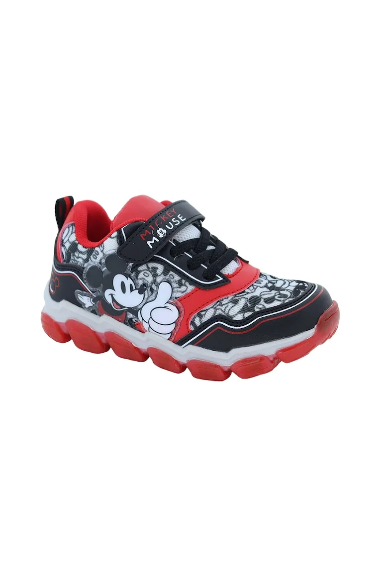 Pantofi sport cu velcro si Mickey Mouse, Rosu/Negru