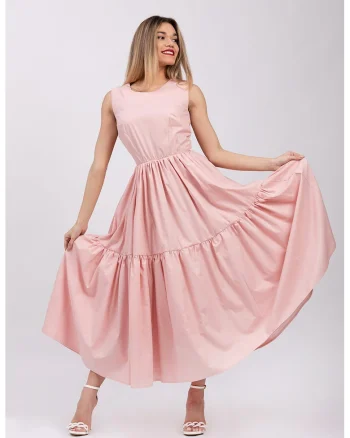 Rochie evazata fara maneci cu buzunare laterale, Roz pal